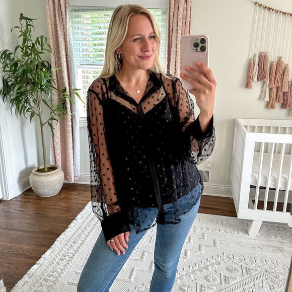 J. Crew Tops - NWT J. Crew Tie-Neck Long Sleeve Top in Dotted Tulle Black 16 $148